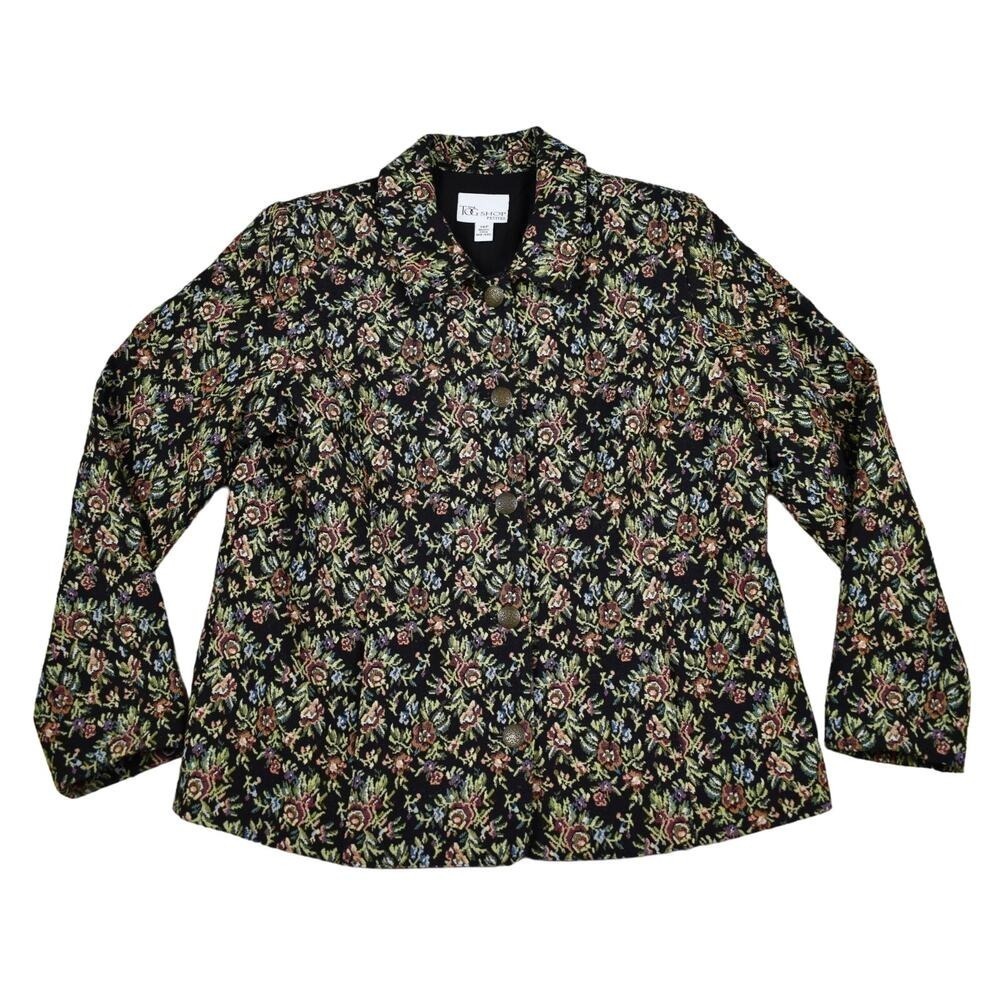 Vintage Floral Tapestry Blazer Jacket 14P Petite Black Whimsigoth Dark Academia